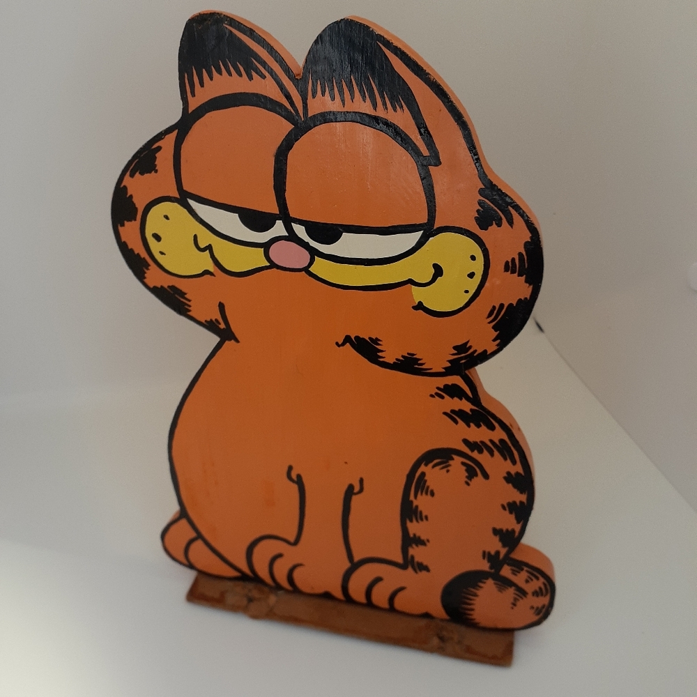 Vintage Garfield Bookend Wood Handmade Painted Garfield Wood Display